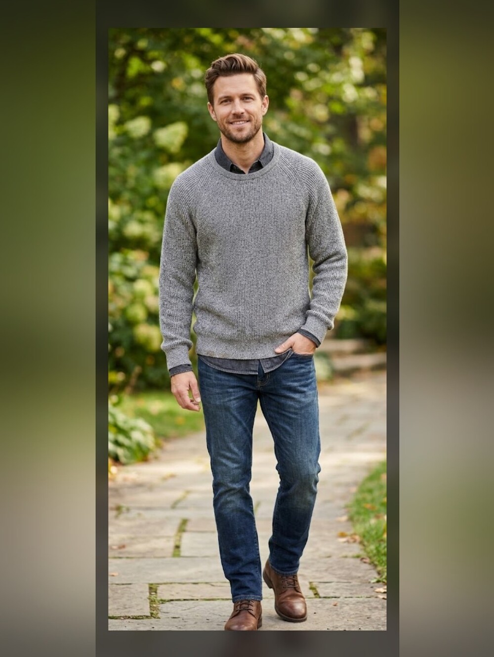 G.H. Bass Earth Gray Marled 100% Cotton Ribbed Crewneck Sweater Men's Medium